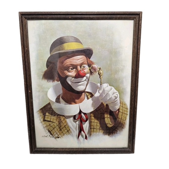 Other - Vintage colorful‎ clown painting 13x17  framed